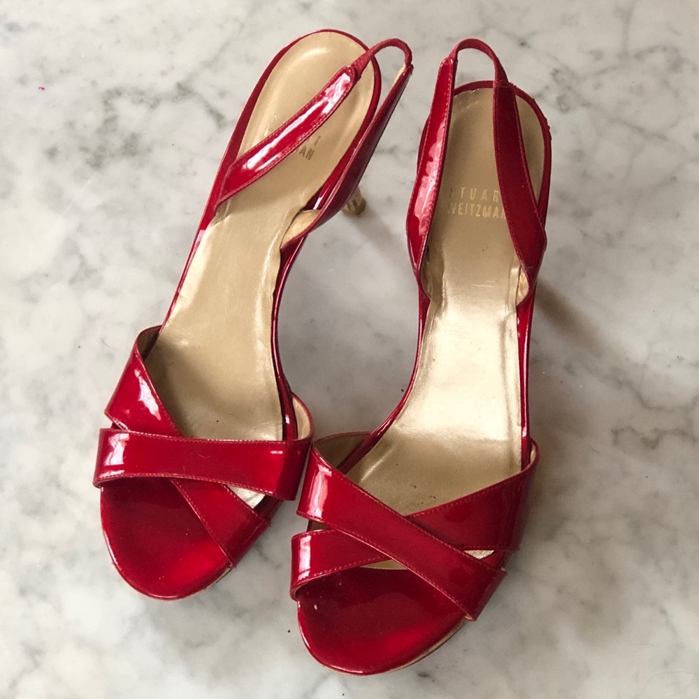 Stuart Weizman metallic red slingback
